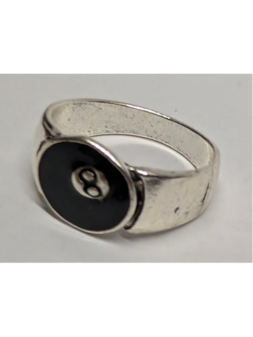 New Eight 8 Ball Ring Size 11 Silvertone Black Enamel Pool PLayer Gift Billiards